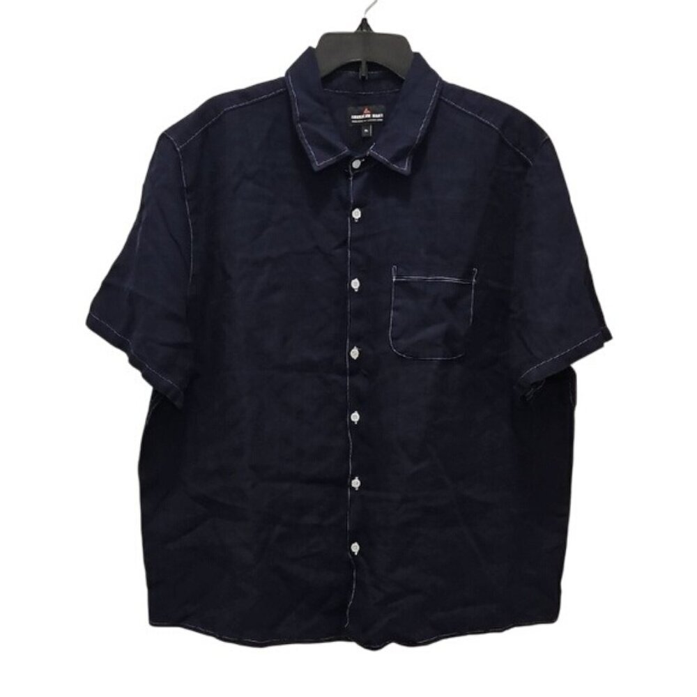 American Giant 100% Linen Button Up Casual Short Sleeve Collared Shirt XL New - Picture 1 of 5